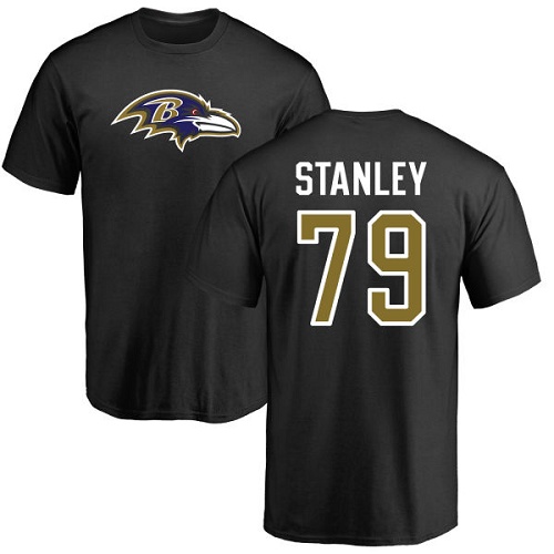 Men Baltimore Ravens Black Ronnie Stanley Name and Number Logo NFL Football #79 T Shirt